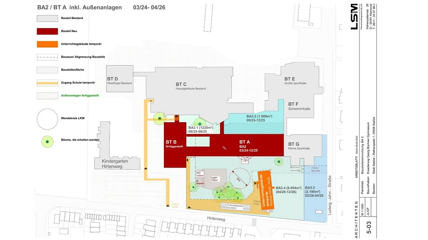 Erweiterung des Georg-Büchner-Gymnasiums, Baustelleneinrichtung Bauabschnitt 2 inklusive Außenanlagen
