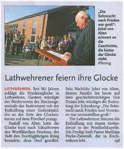 Lathwehren Glocke, Artikel der Leinezeitung 2011