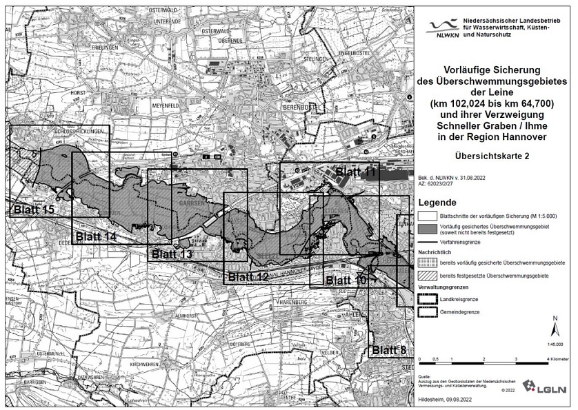 Übersichtskarte der Überschwemmungsgebiete der Stadt Seelze